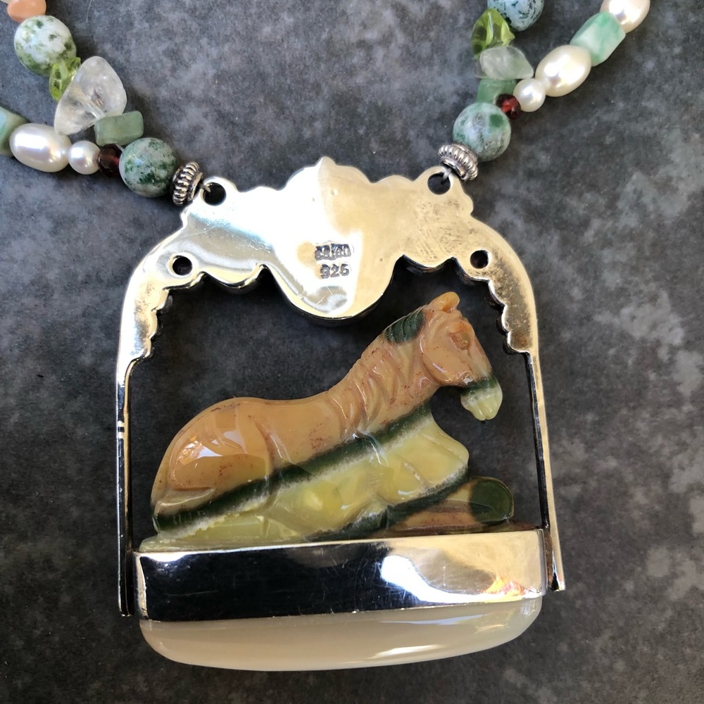 Signed Sagen Sterling Hand Carved Pendant Necklace - Picture 3 of 4